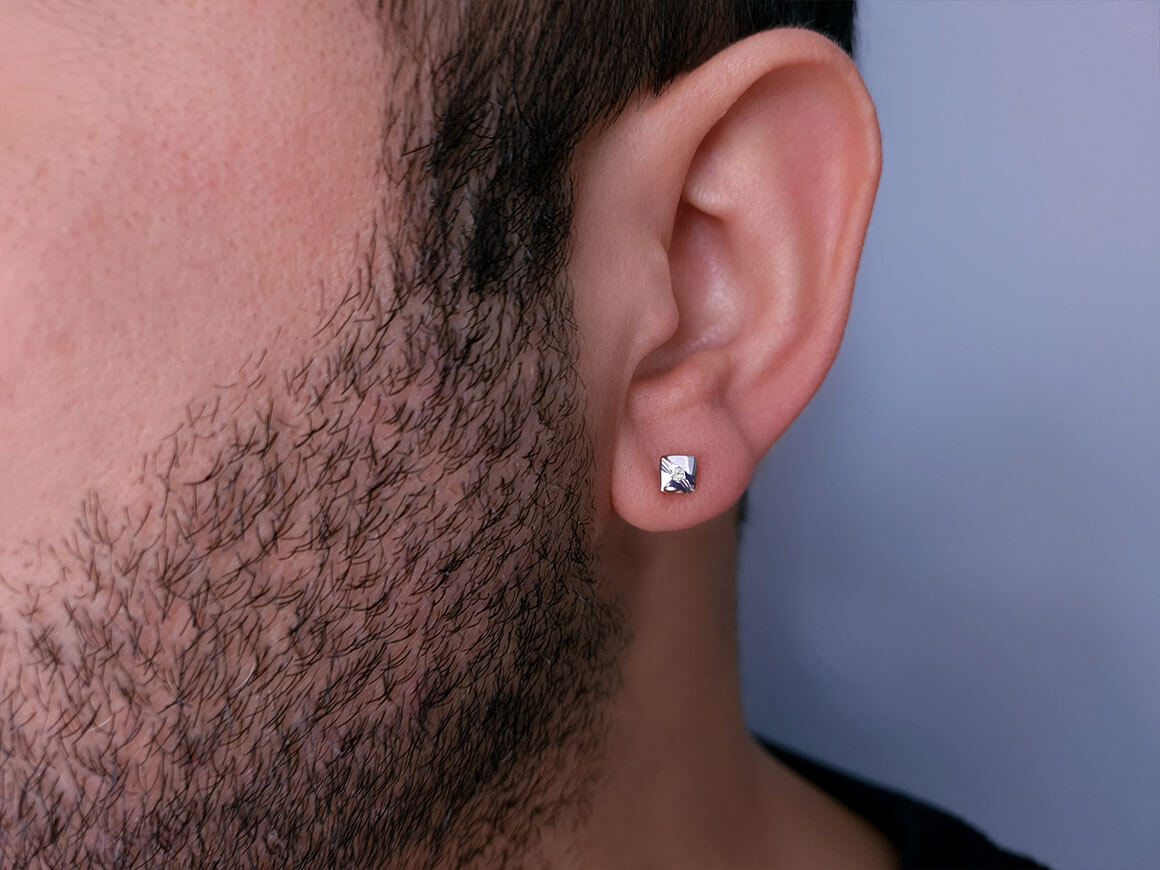 0.02 Carat Diamond Square Men's Stud Earrings