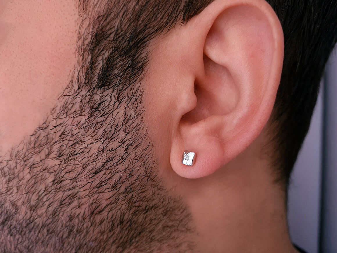 0.02 Carat Diamond Square Men's Stud Earrings