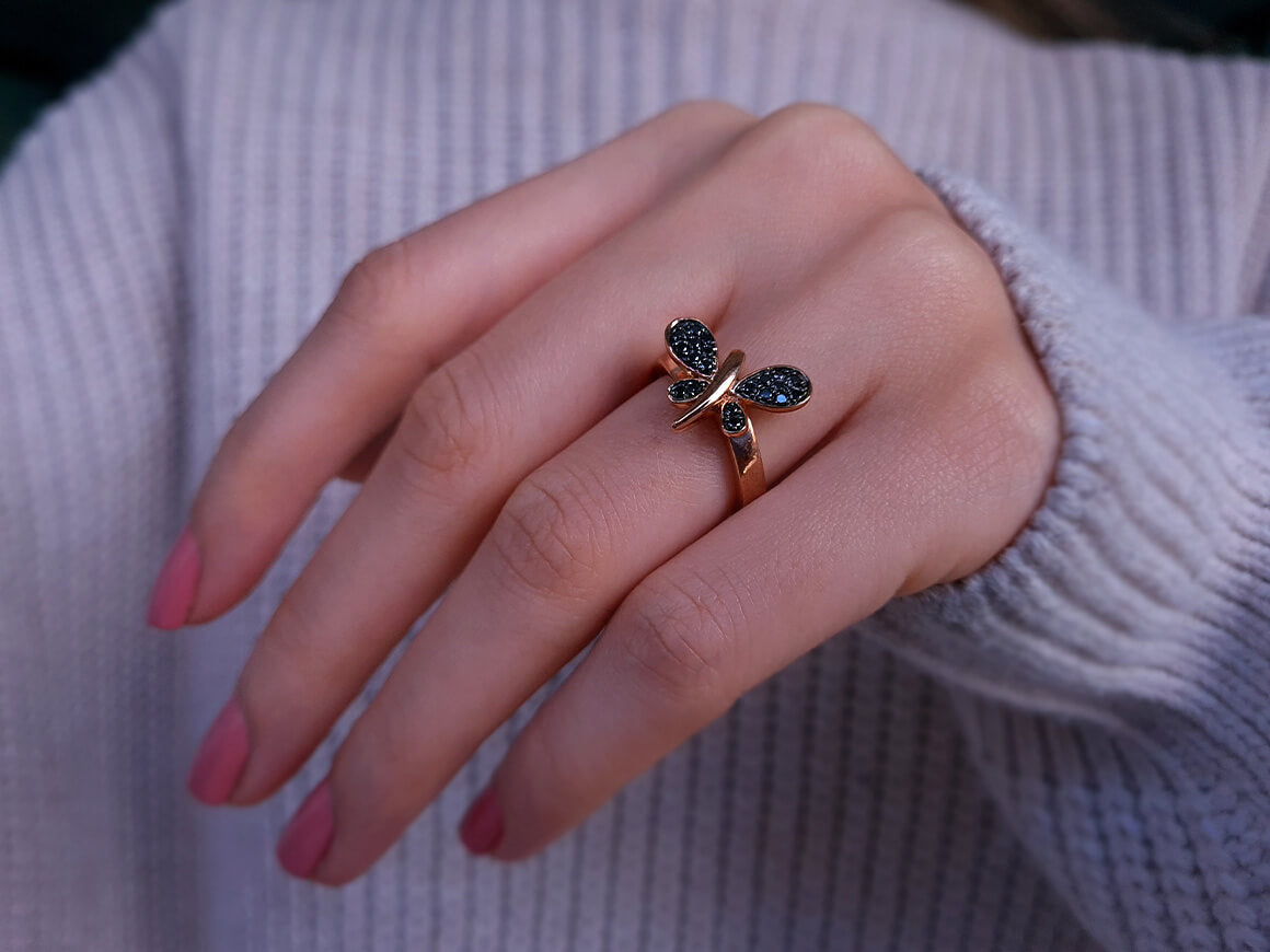 Black Diamond Dragonfly Ring