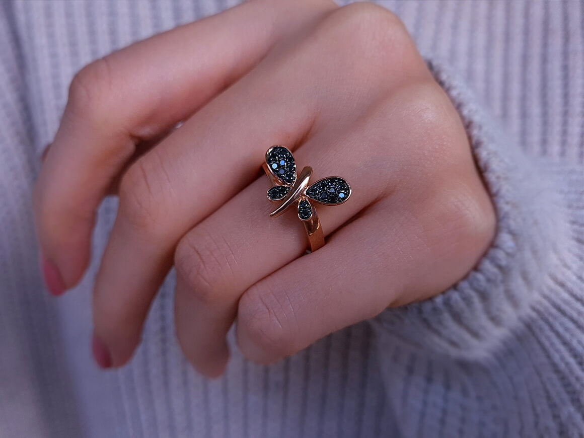 Black Diamond Dragonfly Ring