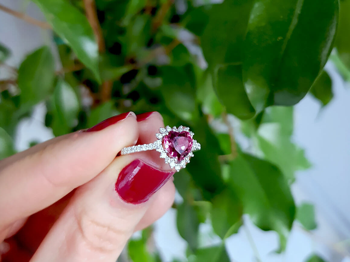 Bague tourmaline diamant et coeur