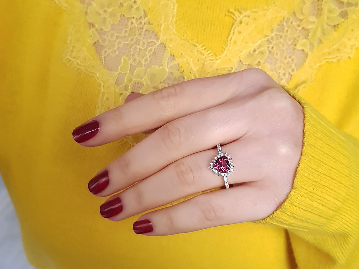 Bague tourmaline diamant et coeur