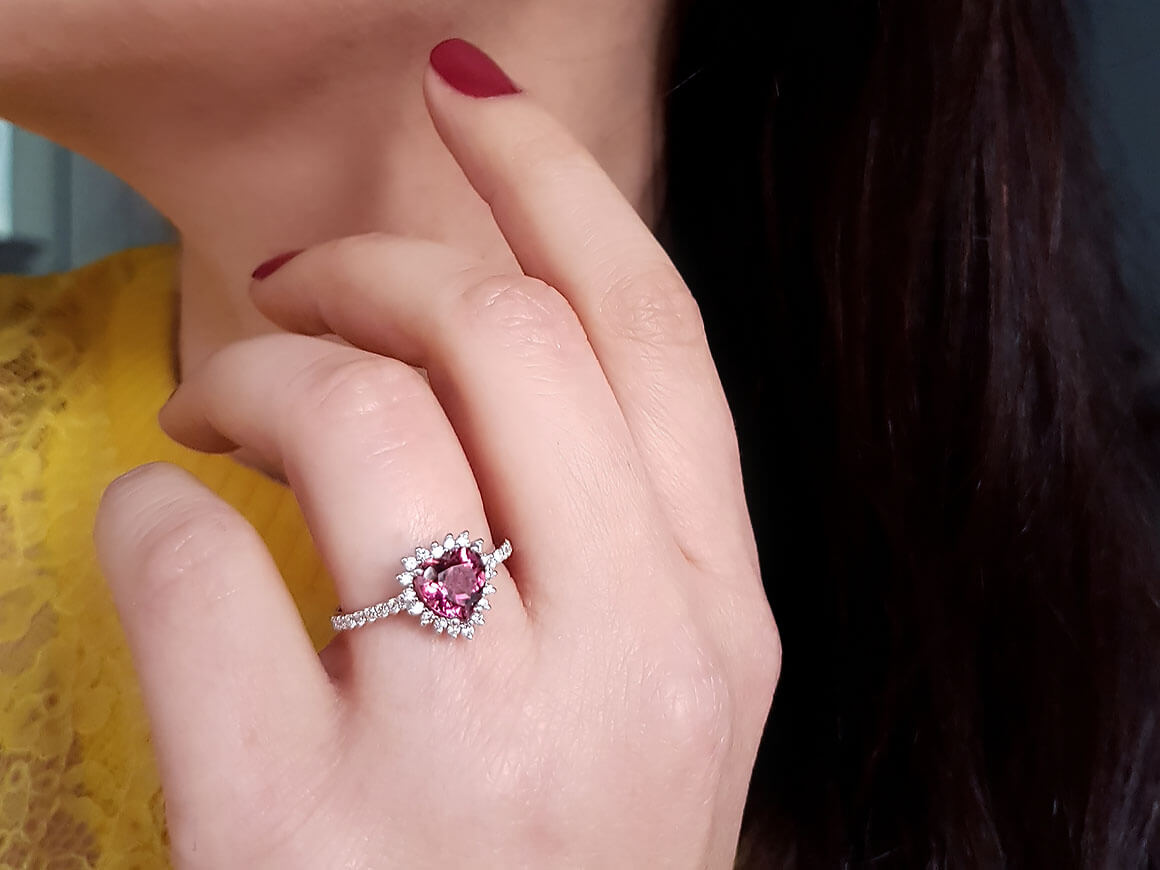 Bague tourmaline diamant et coeur
