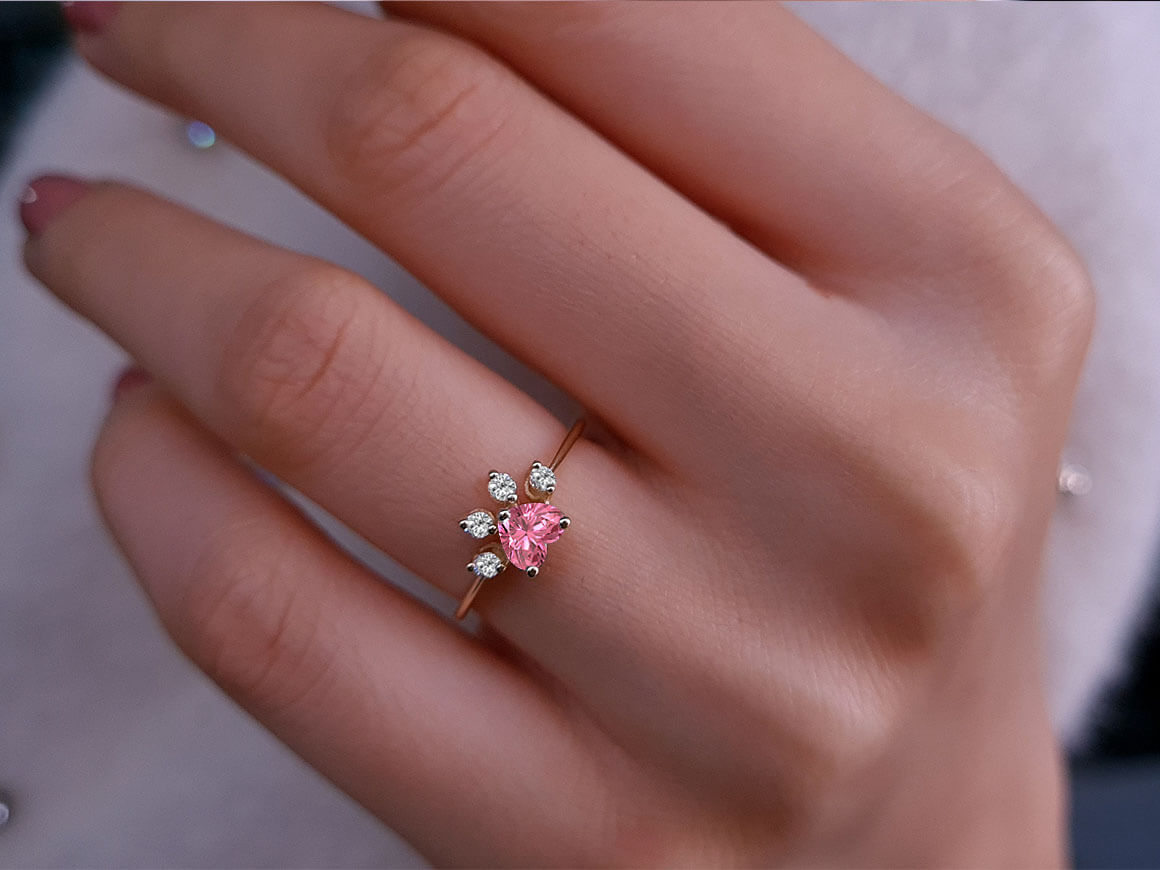 Diamond and Rose Tourmaline Cat Paw Ring