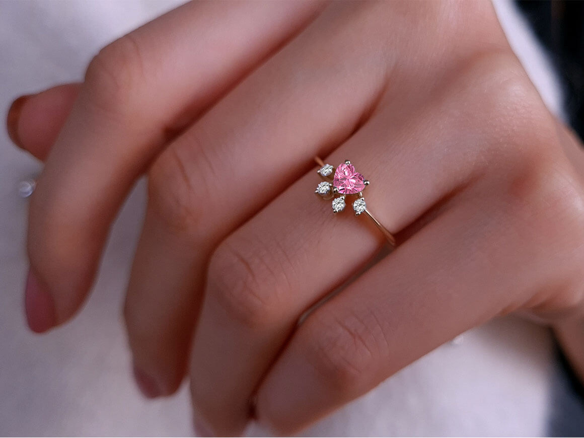 Diamond and Rose Tourmaline Cat Paw Ring