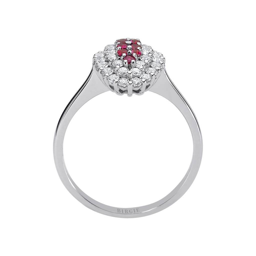 Double Row Diamond and Ruby Ring