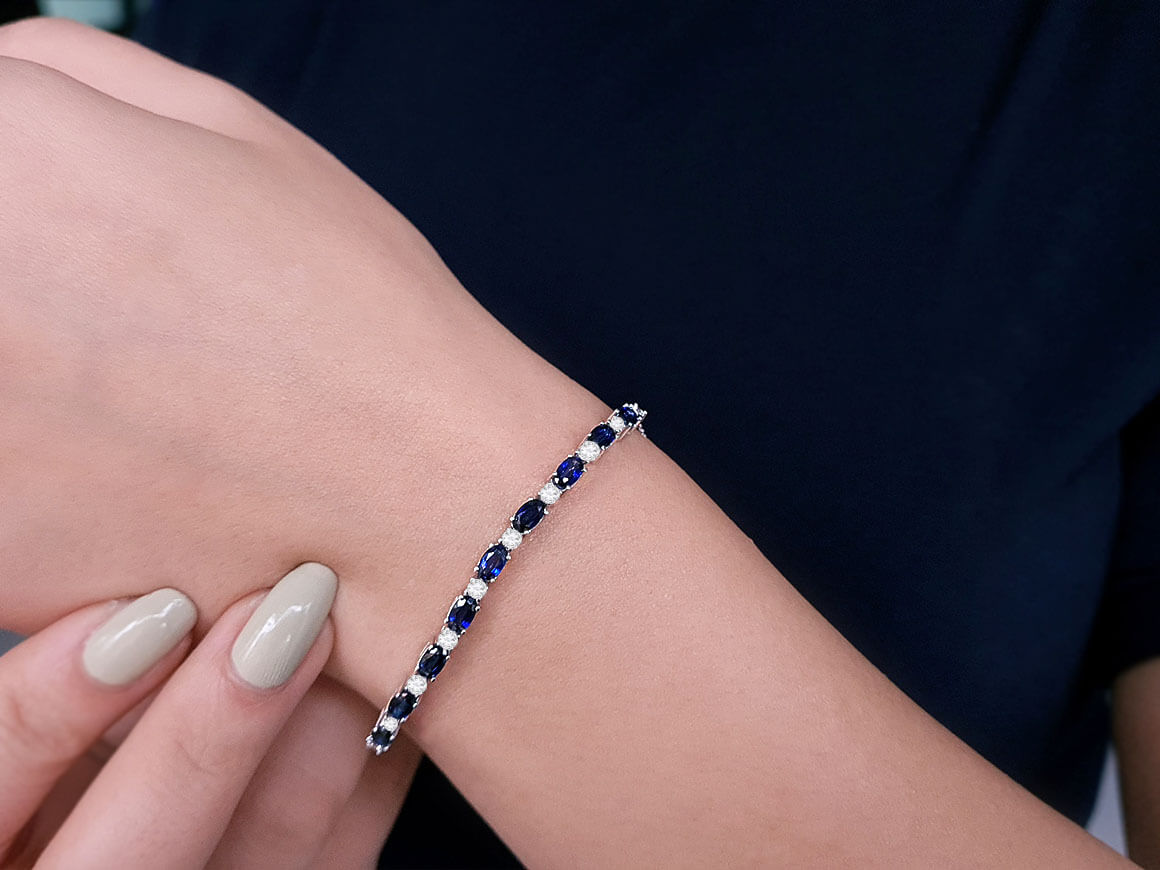 Bracelet Diamant et Saphir Ovale