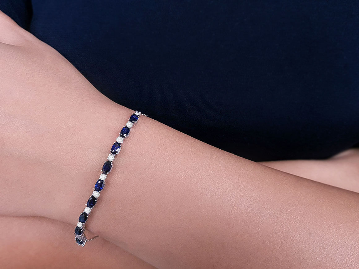 Bracelet Diamant et Saphir Ovale