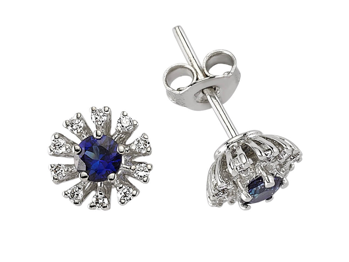 Boucles d'oreilles puces diamants et saphirs