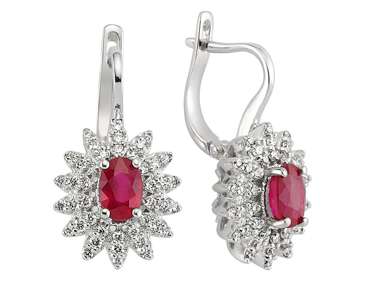 Boucles d'oreilles diamants et rubis ovales