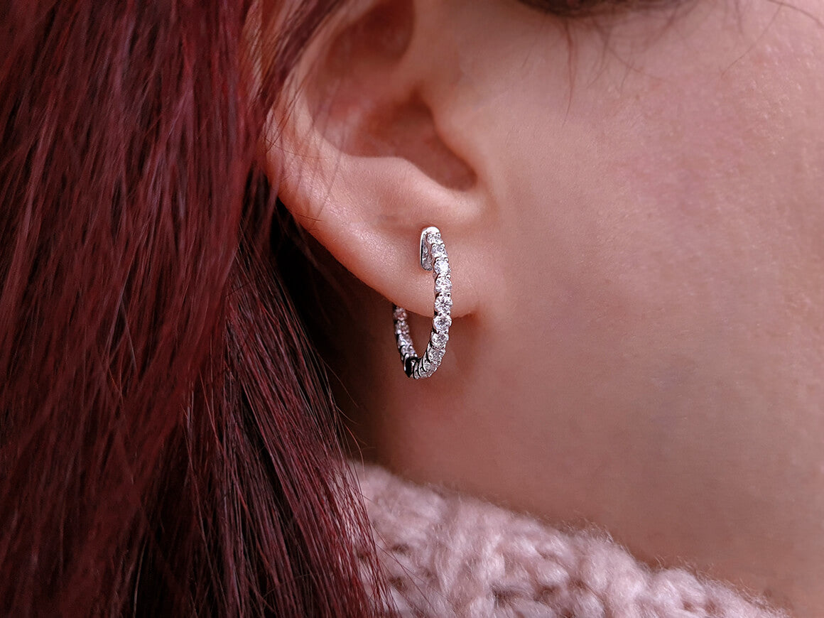 Inside and outside diamond hoop earrings