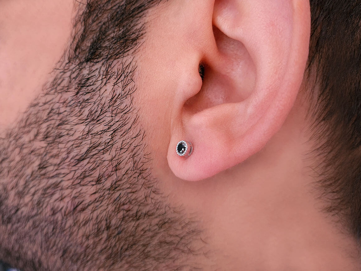 0.18 Carat Black Diamond Solitaire Men's Stud Earrings