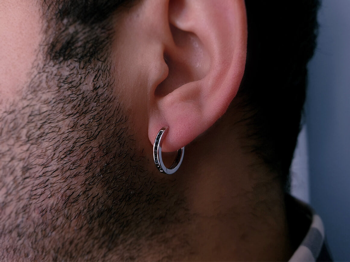 Black Diamond Men's Hoop Earrings