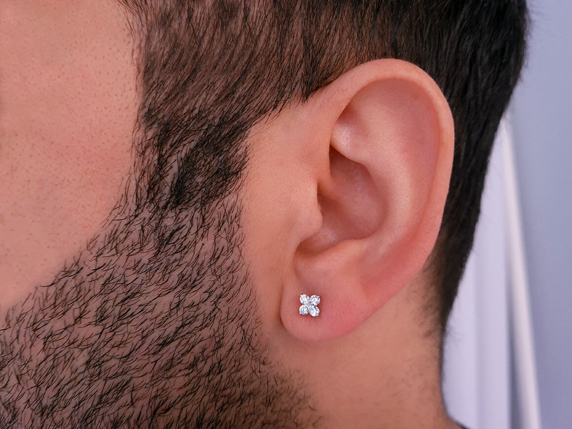 Diamond clover men's stud earrings