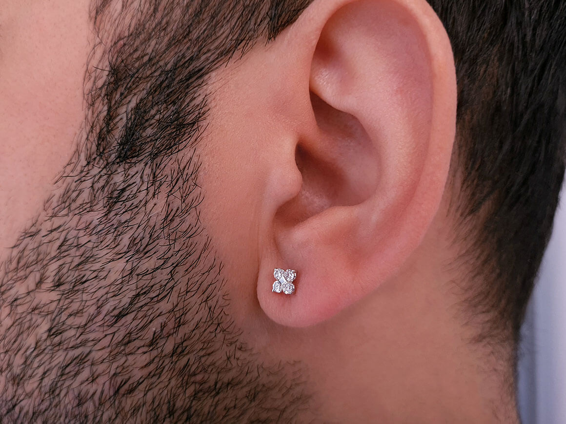 Diamond clover men's stud earrings