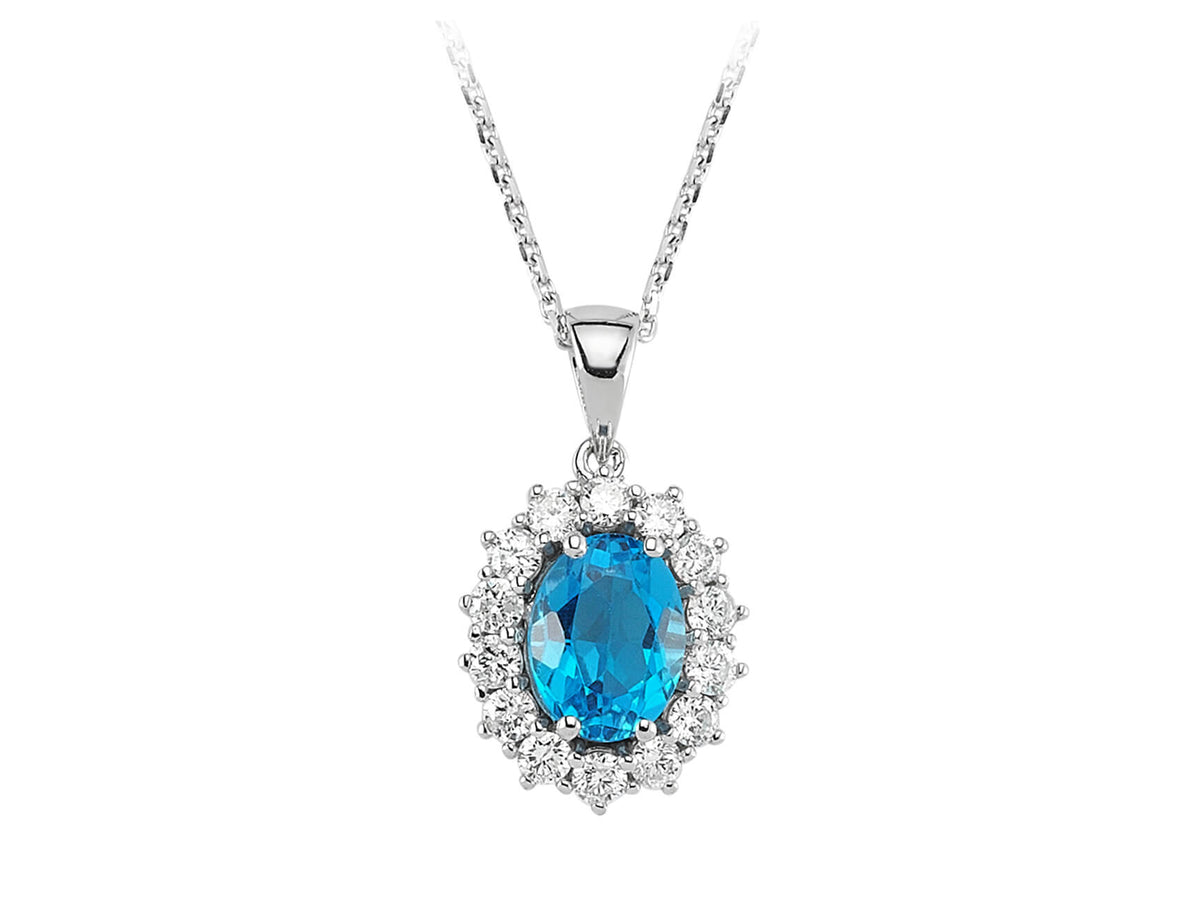 Collier diamant et topaze bleue ovale