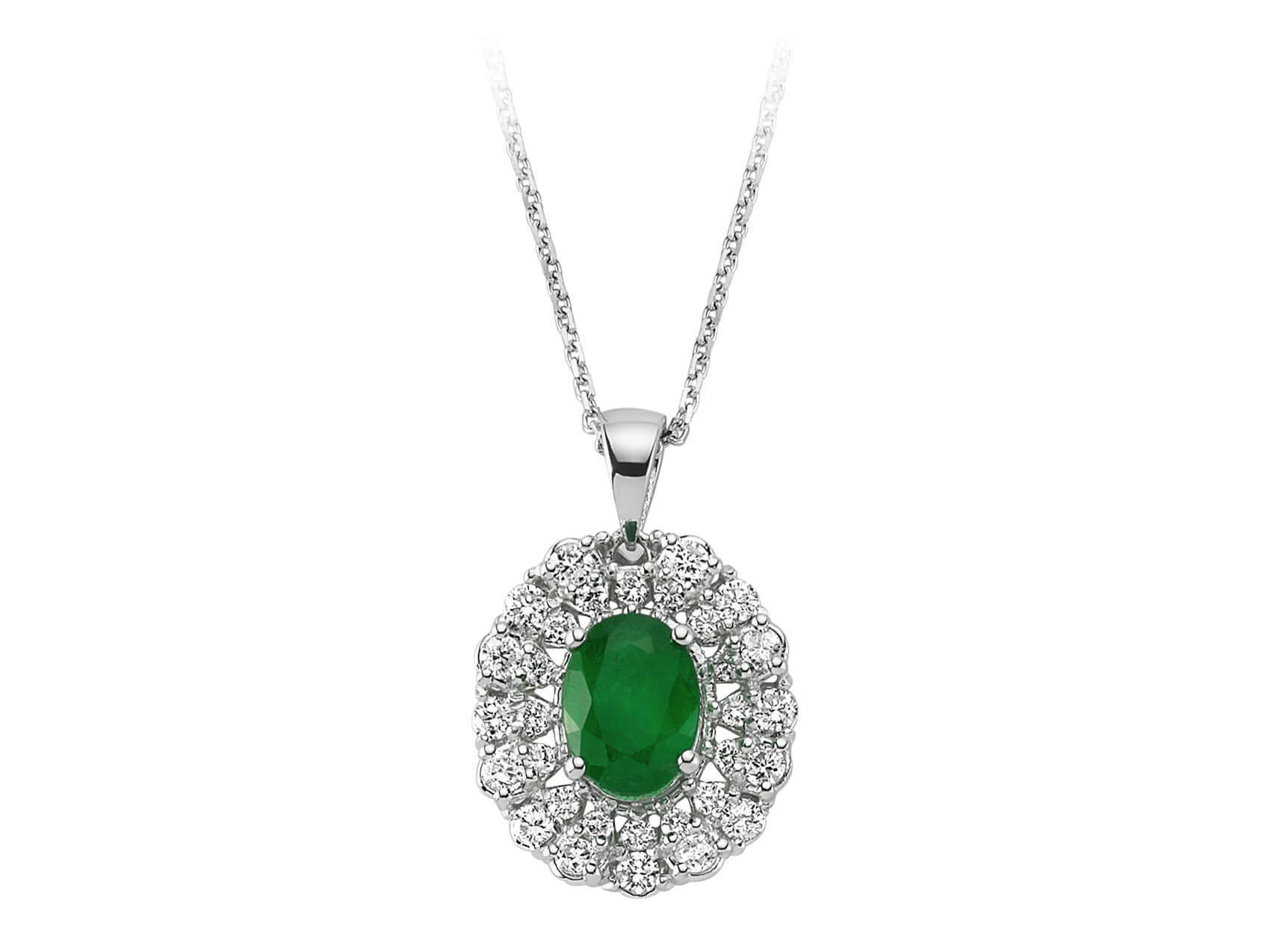 Diamant und Oval Smaragd Halskette