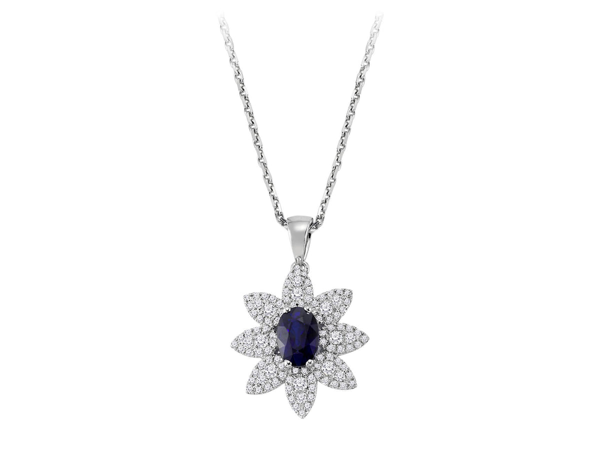 Collier diamant et saphir ovale