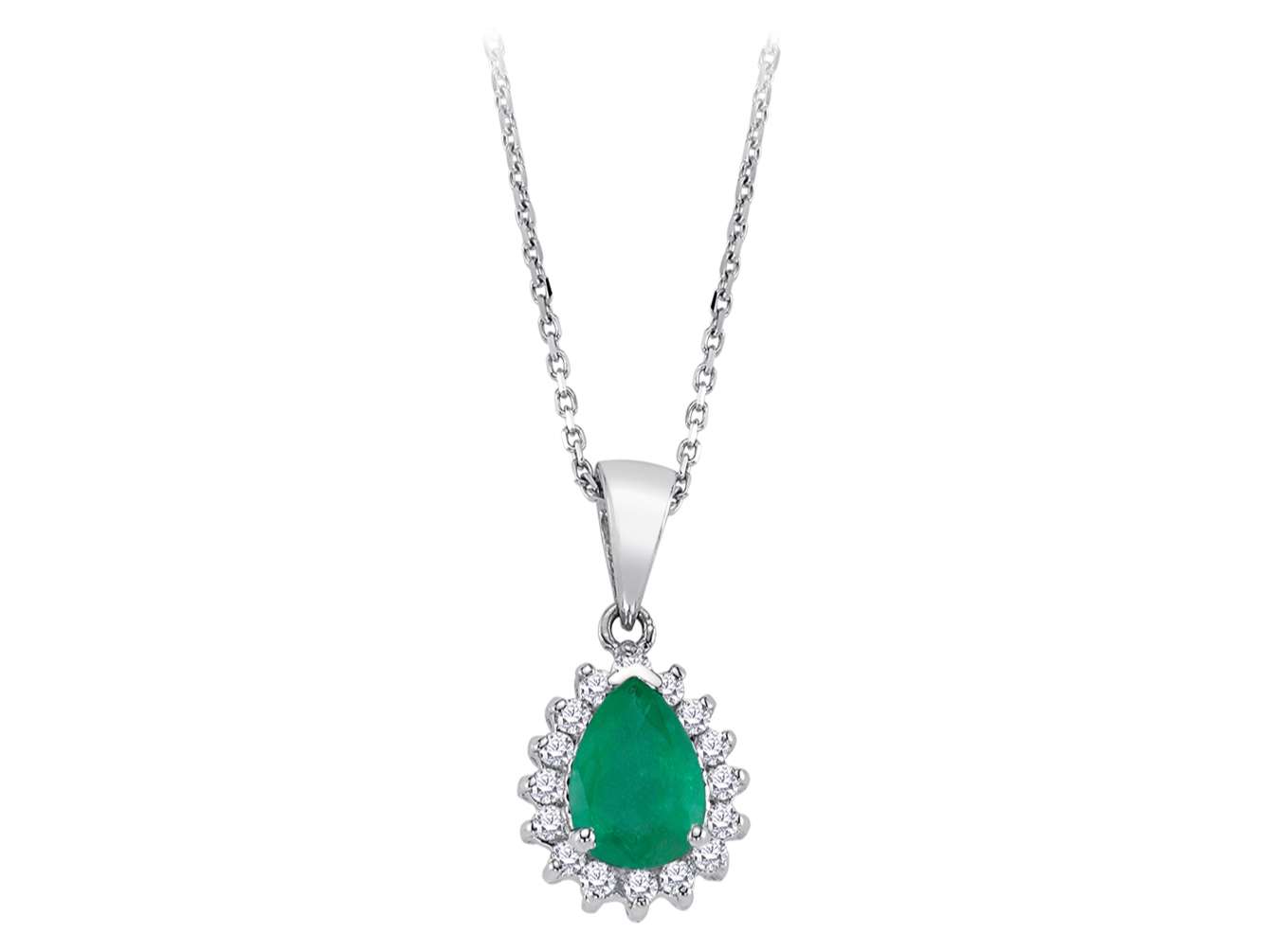 Collier diamant et émeraude en forme de larme