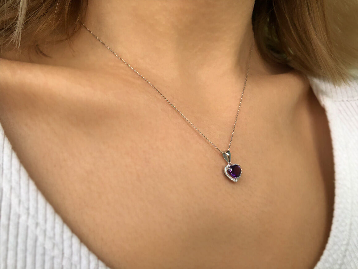 Diamond and heart cut amethyst necklace