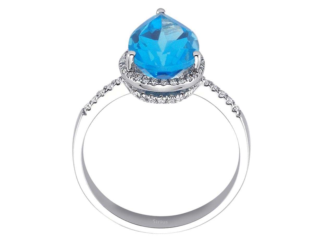 Diamond and Drop Blue Topaz Ring