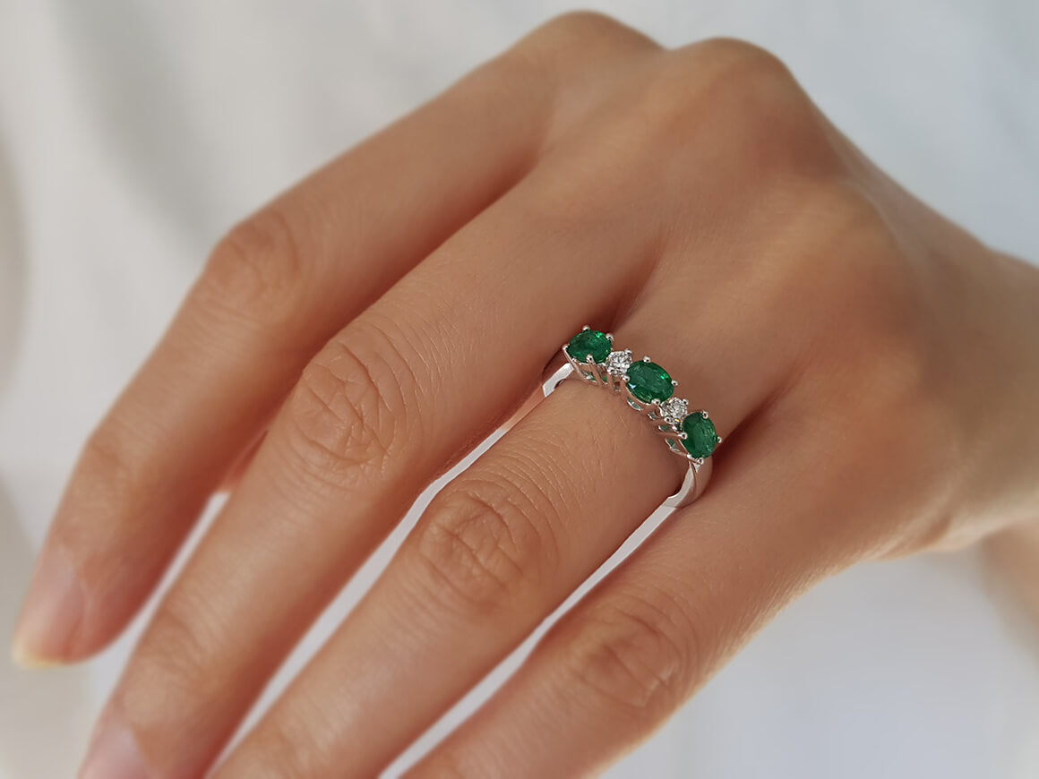 Diamond and Oval Emerald Ring