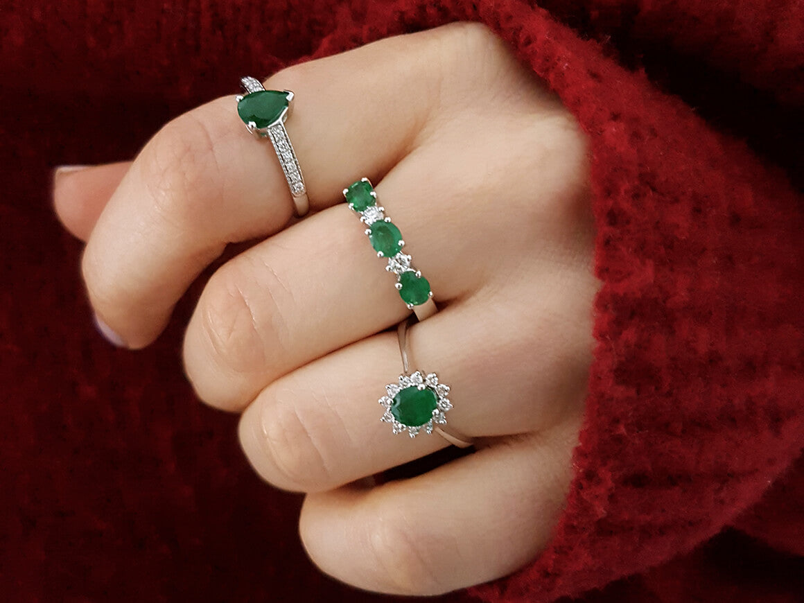 Diamond and Oval Emerald Ring