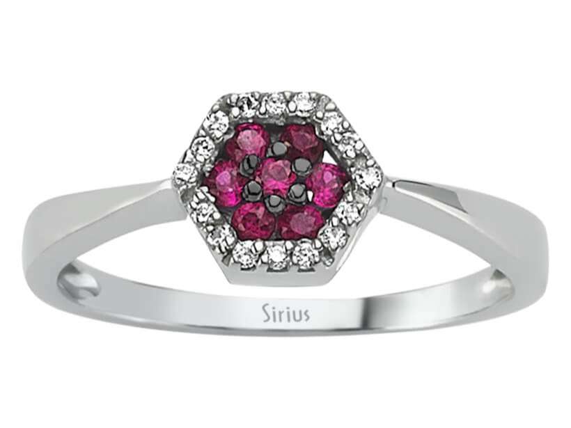 Bague Hexagone Diamant et Rubis