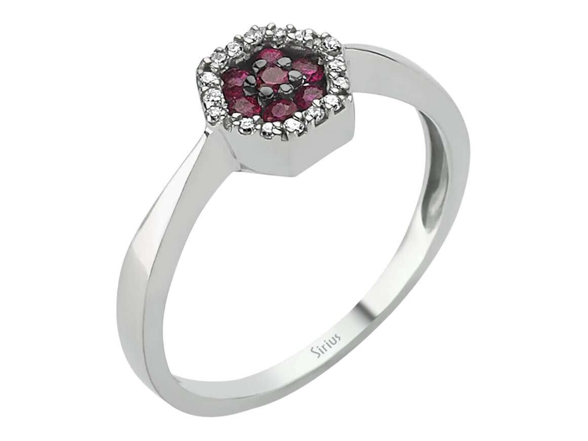 Bague Hexagone Diamant et Rubis