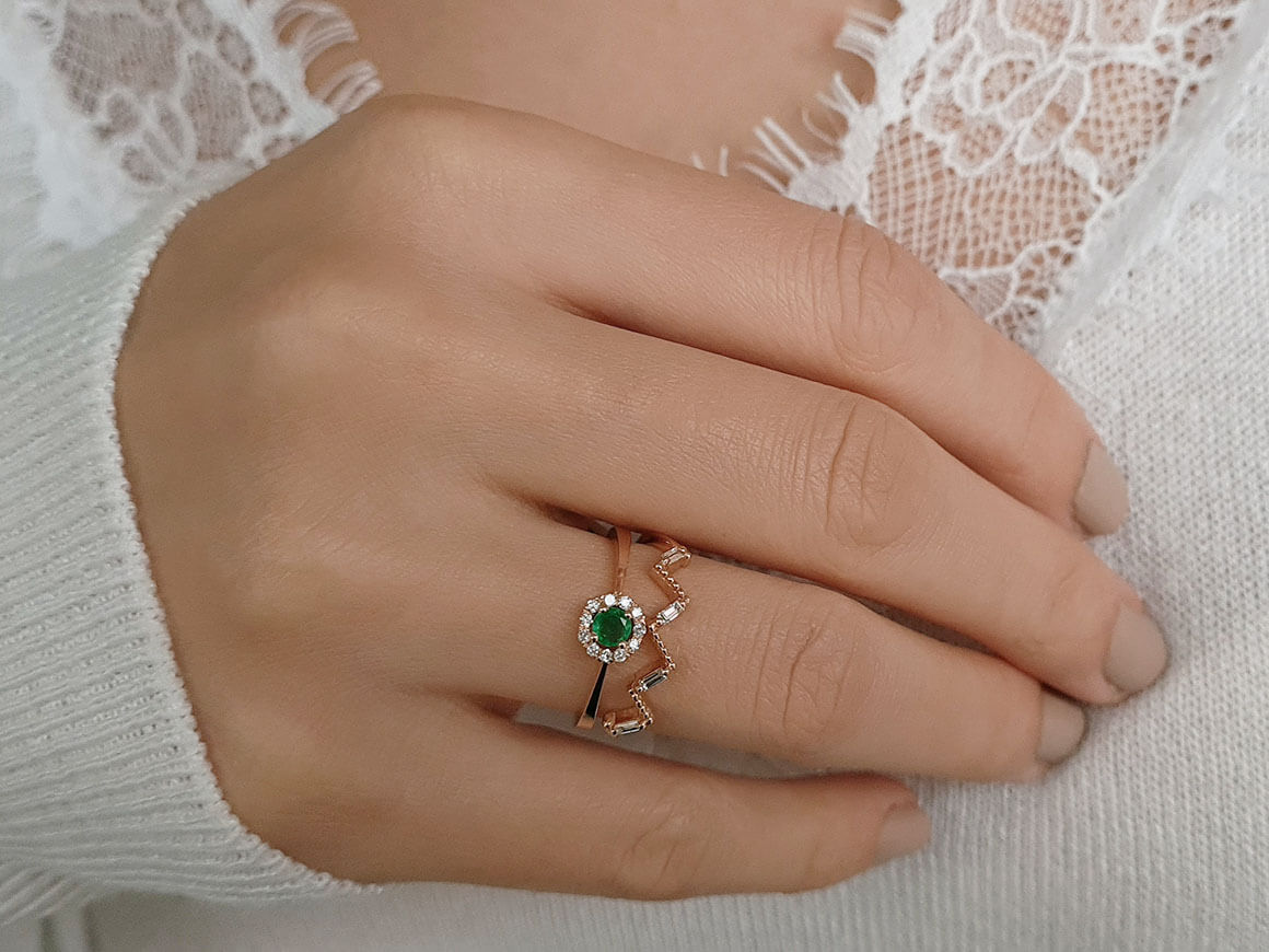 Bague vintage diamant et émeraude