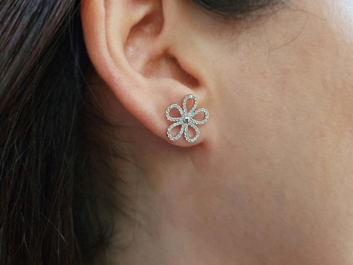 Diamond Flower Stud Earrings