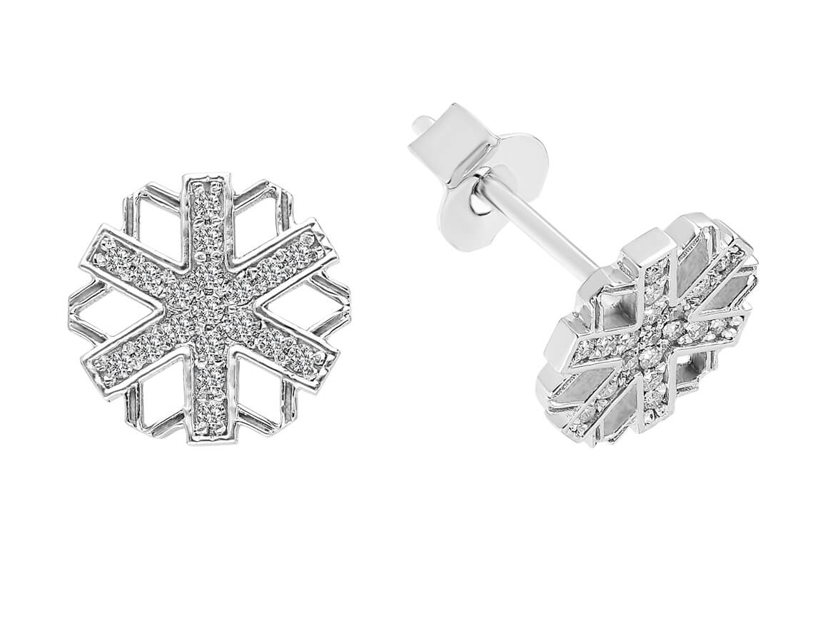 Boucles d'oreilles puces flocon de neige diamant