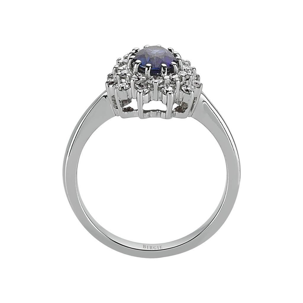 Bague à double grappe de diamants et saphir bleu taille ovale