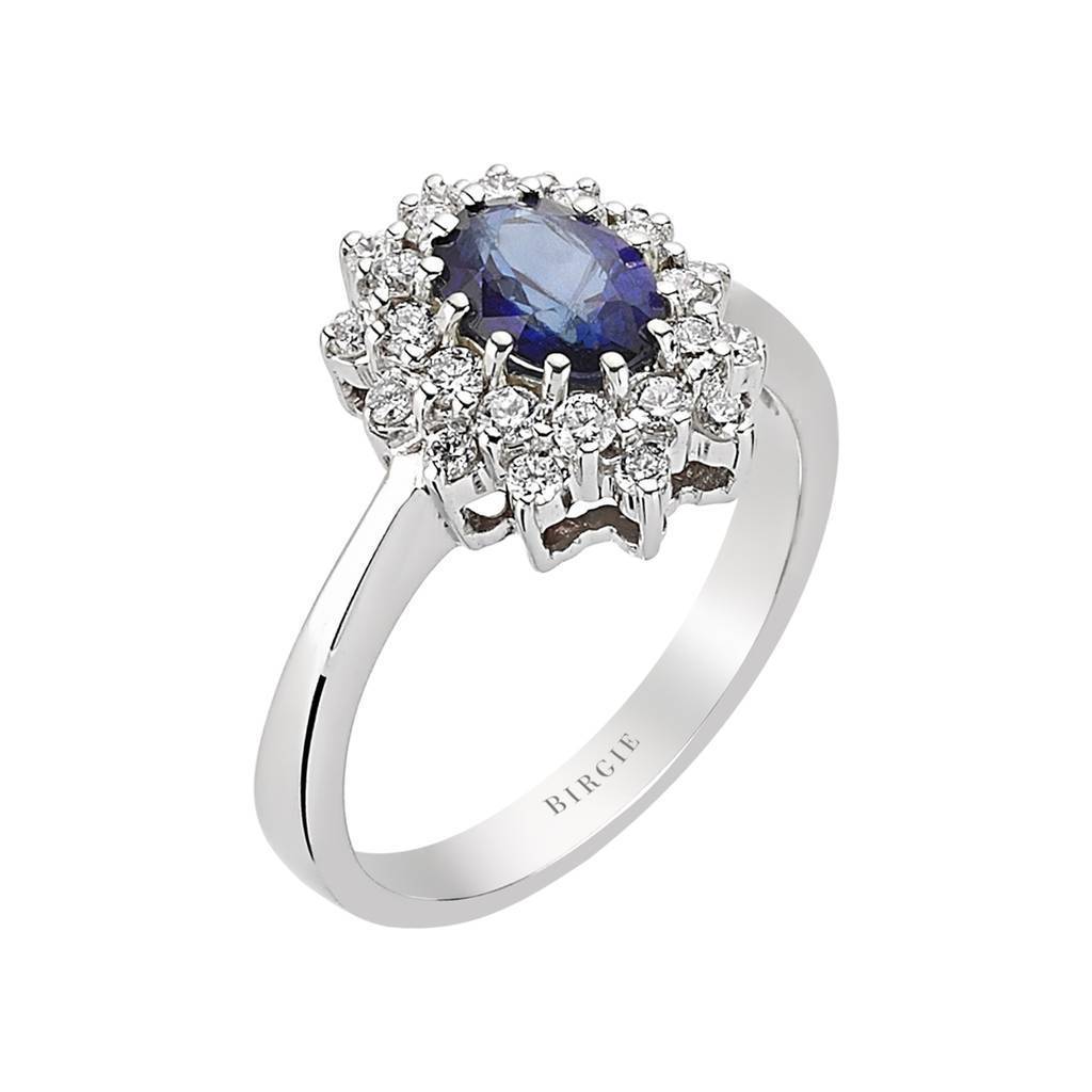Oval Cut Blue Sapphire and Diamond Double Cluster Design Ring