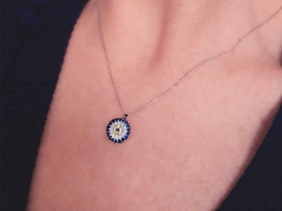 Diamond and Sapphire Blue Eye Necklace