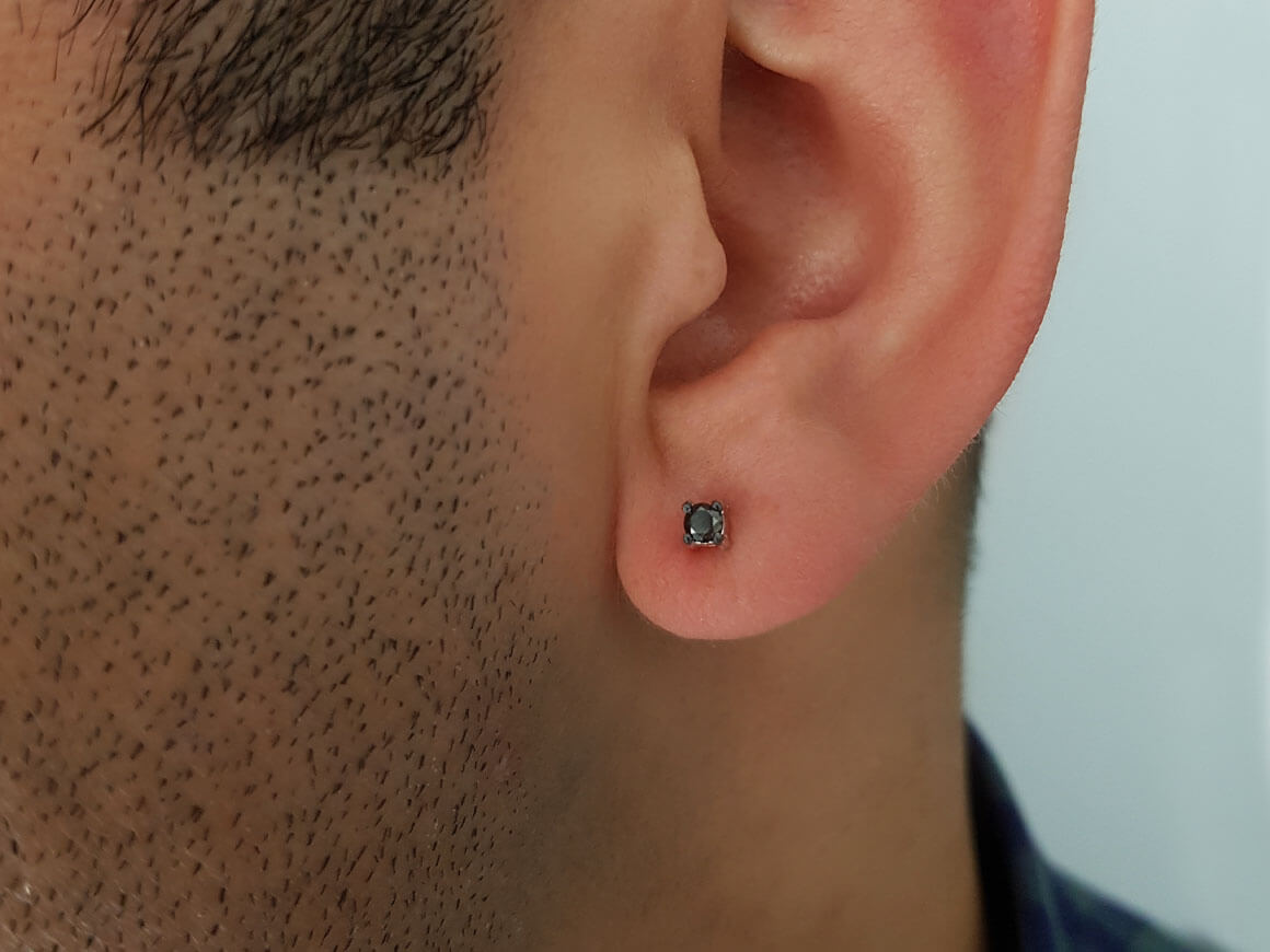 0.12 Carat Black Diamond Solitaire Men's Stud Earrings