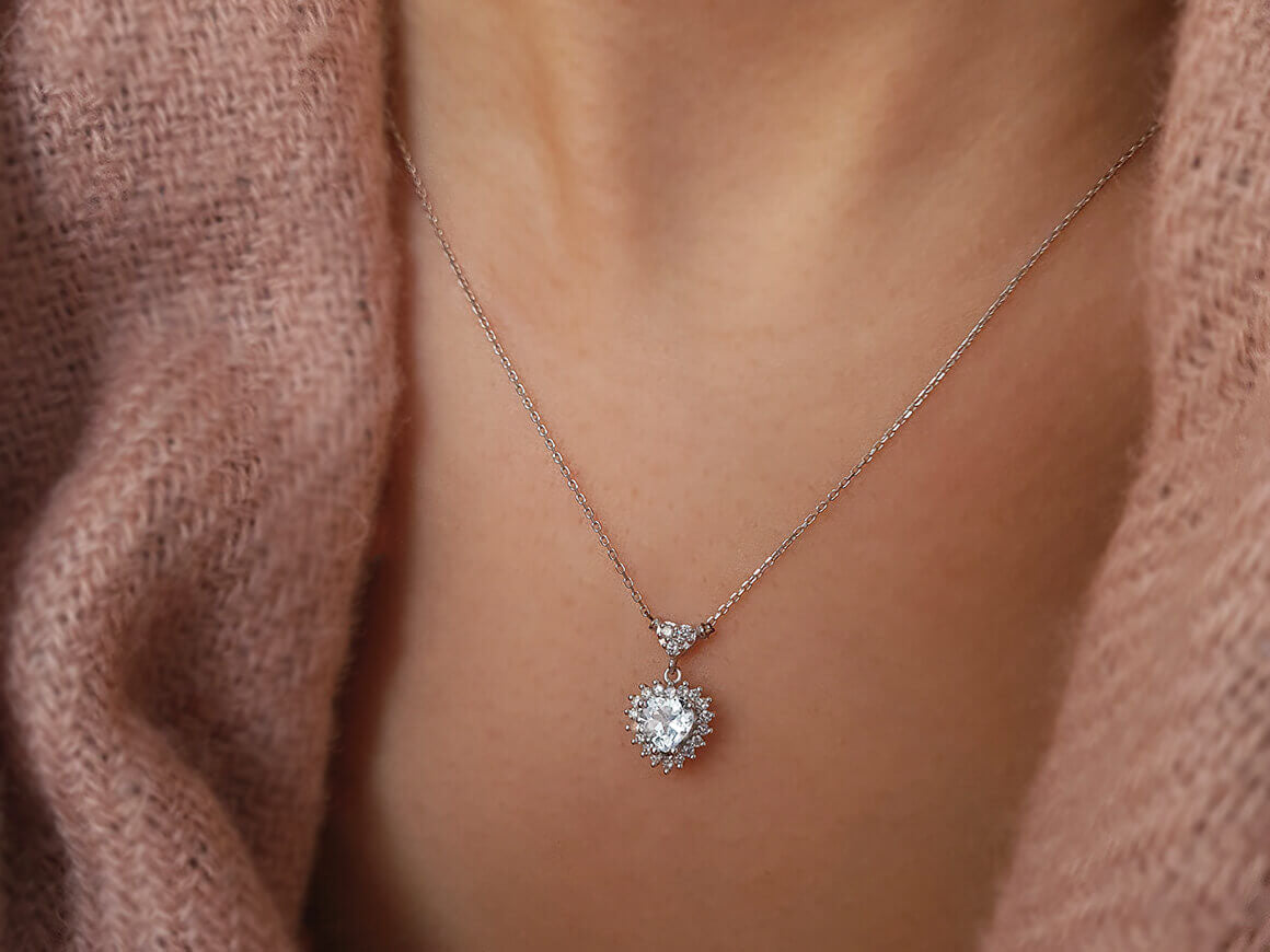 Diamond and Heart White Topaz Necklace