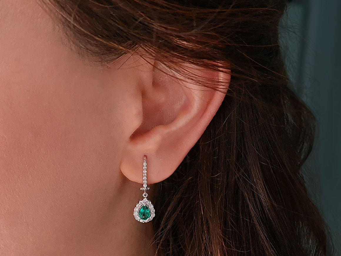 Diamond and drop emerald earrings