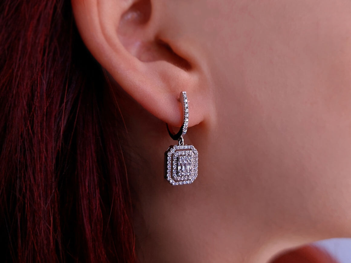 1.05 total carat diamond baguette earrings