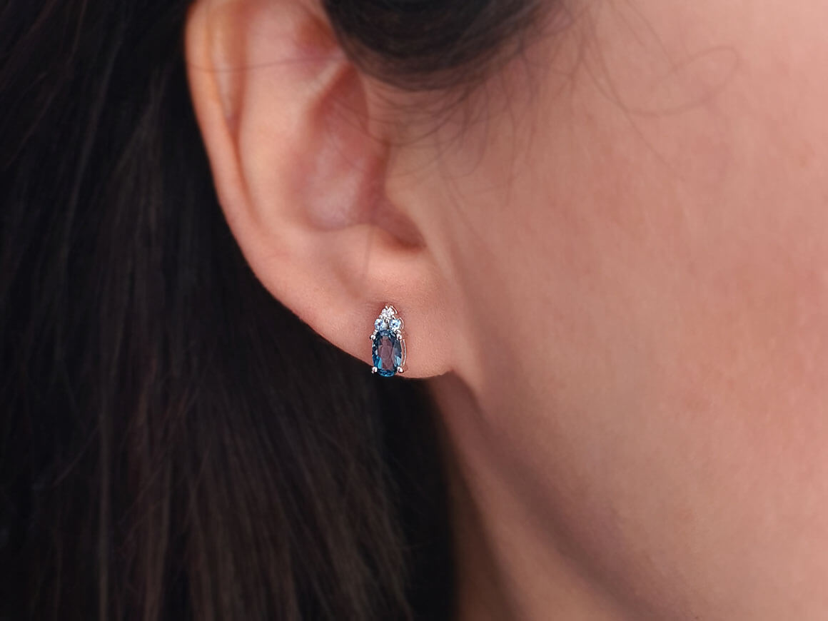 Diamond and Oval Topaz Cadenza Stud Earrings