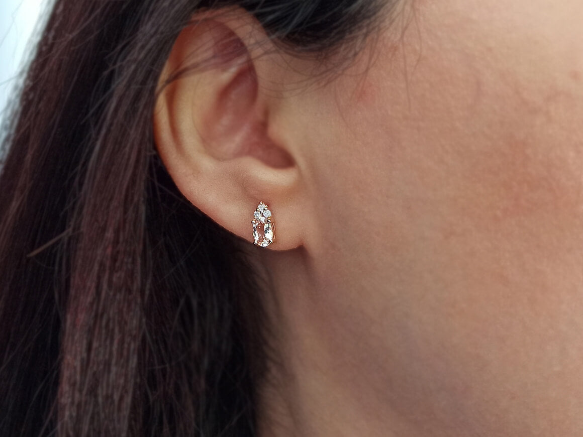 Diamond and Oval Morganite Saga Stud Earrings