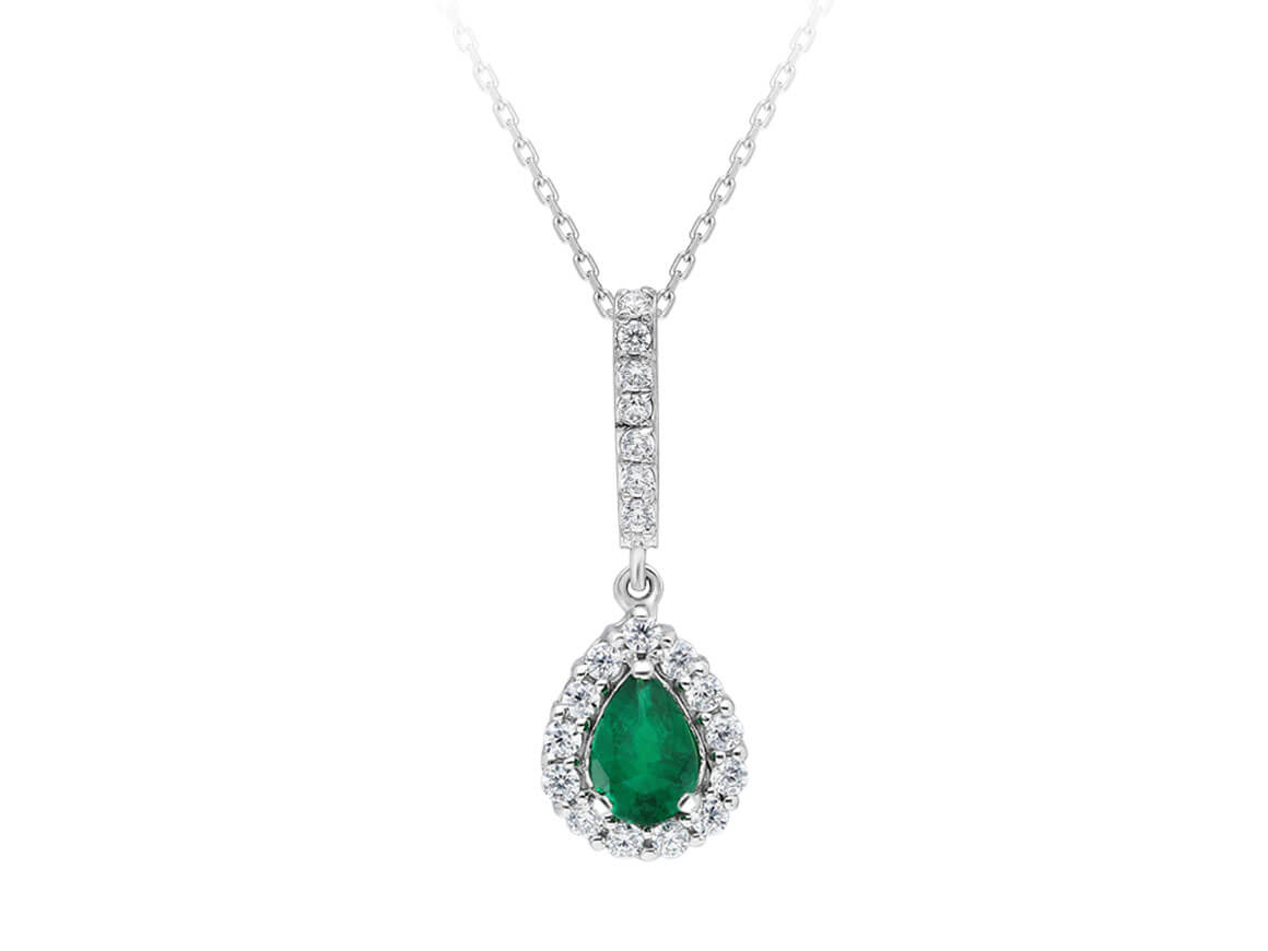 Collier diamant et émeraude en forme de larme