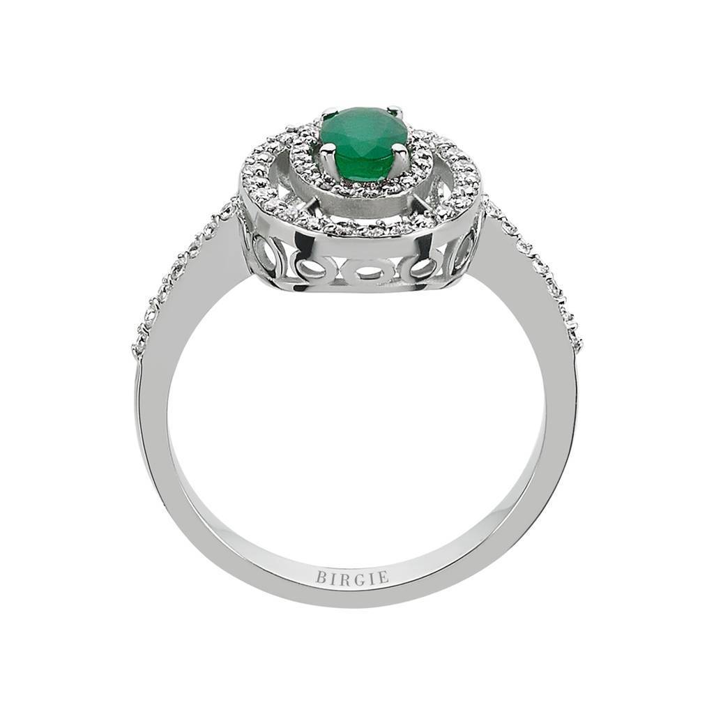 Bague diamant et pierre émeraude ovale