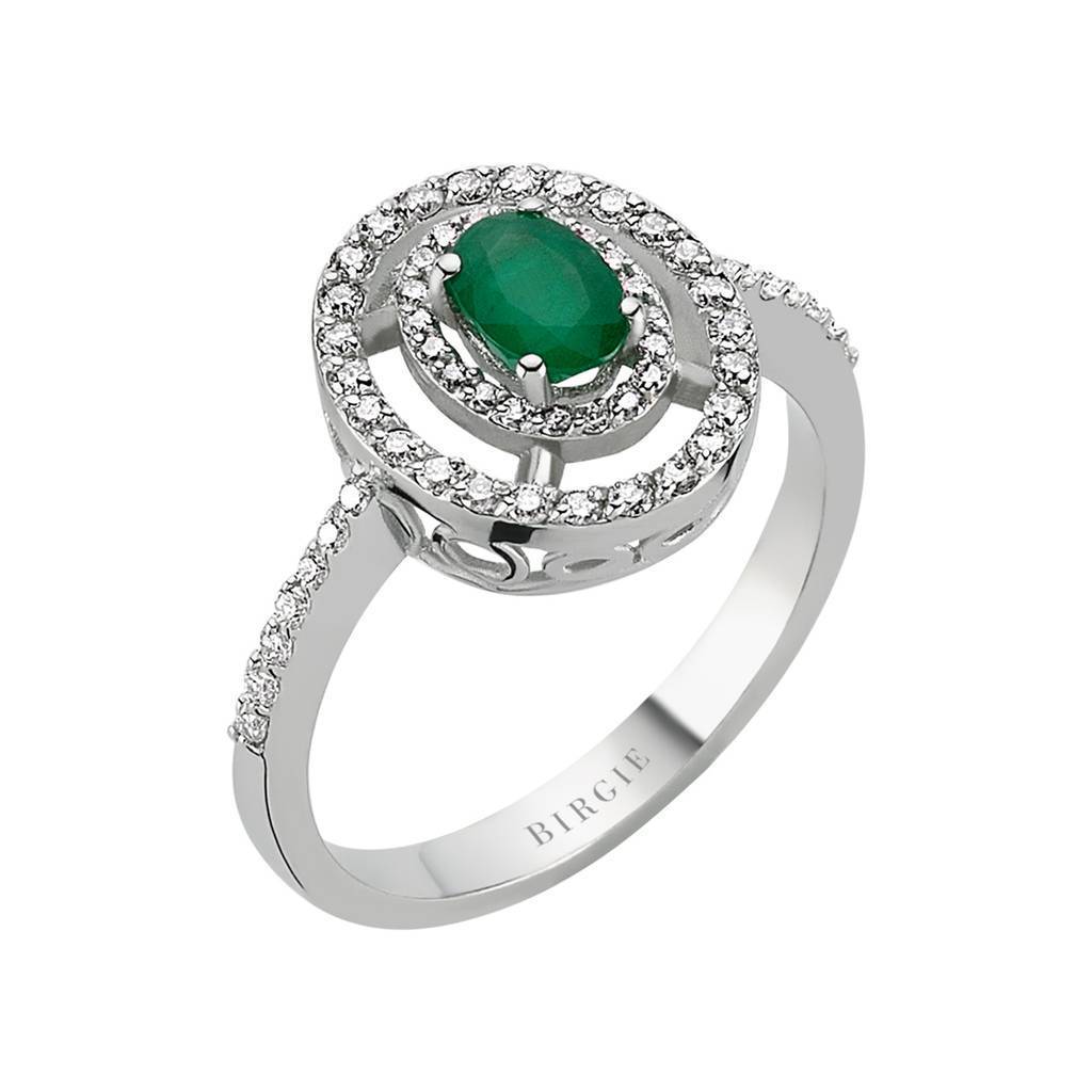 Bague diamant et pierre émeraude ovale