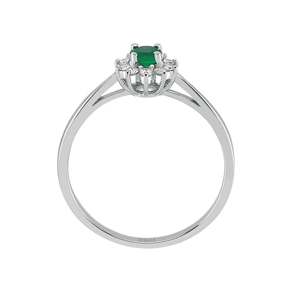 Round Cut Emerald and Diamond Engagement Ring
