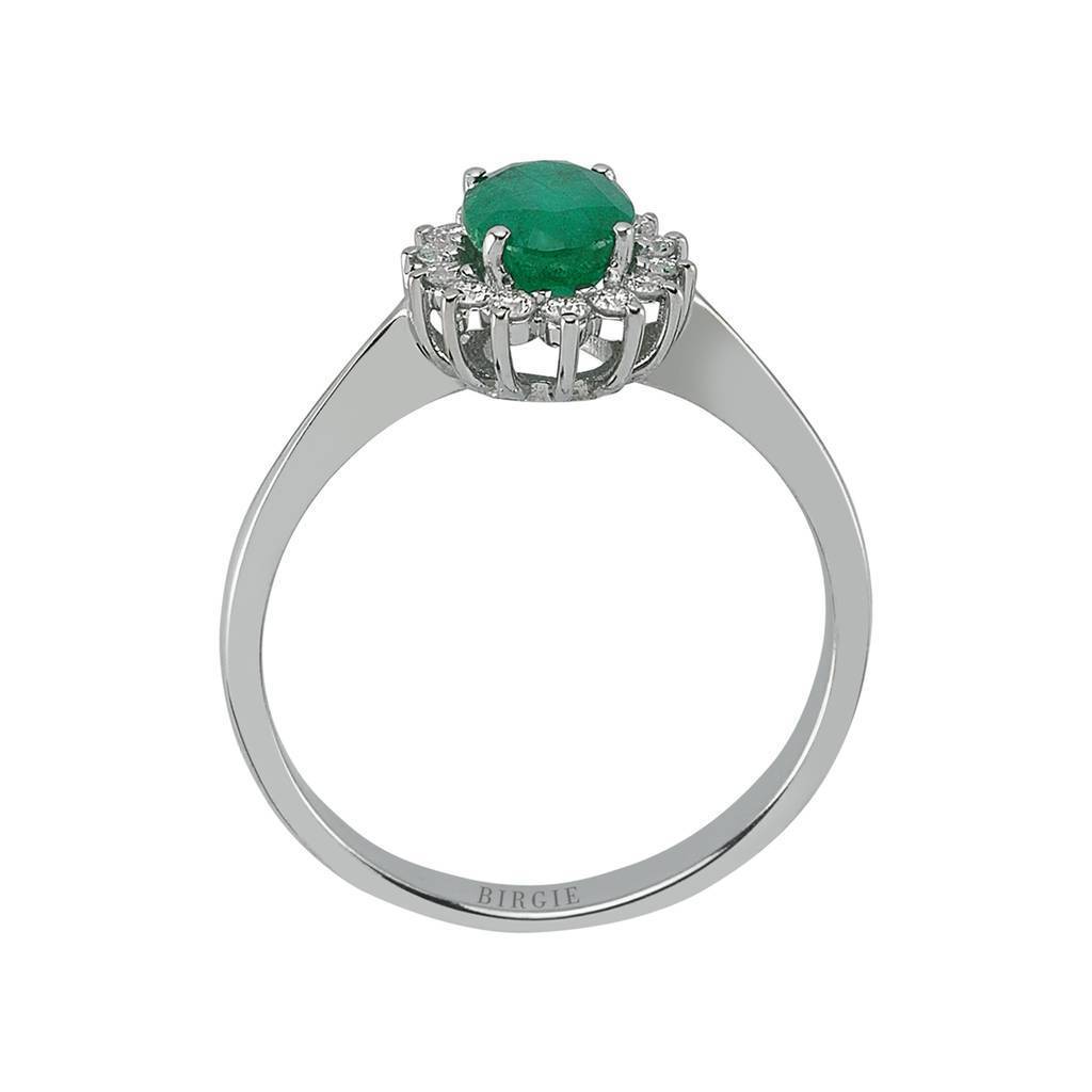 Bague diamant et pierre émeraude taille ovale