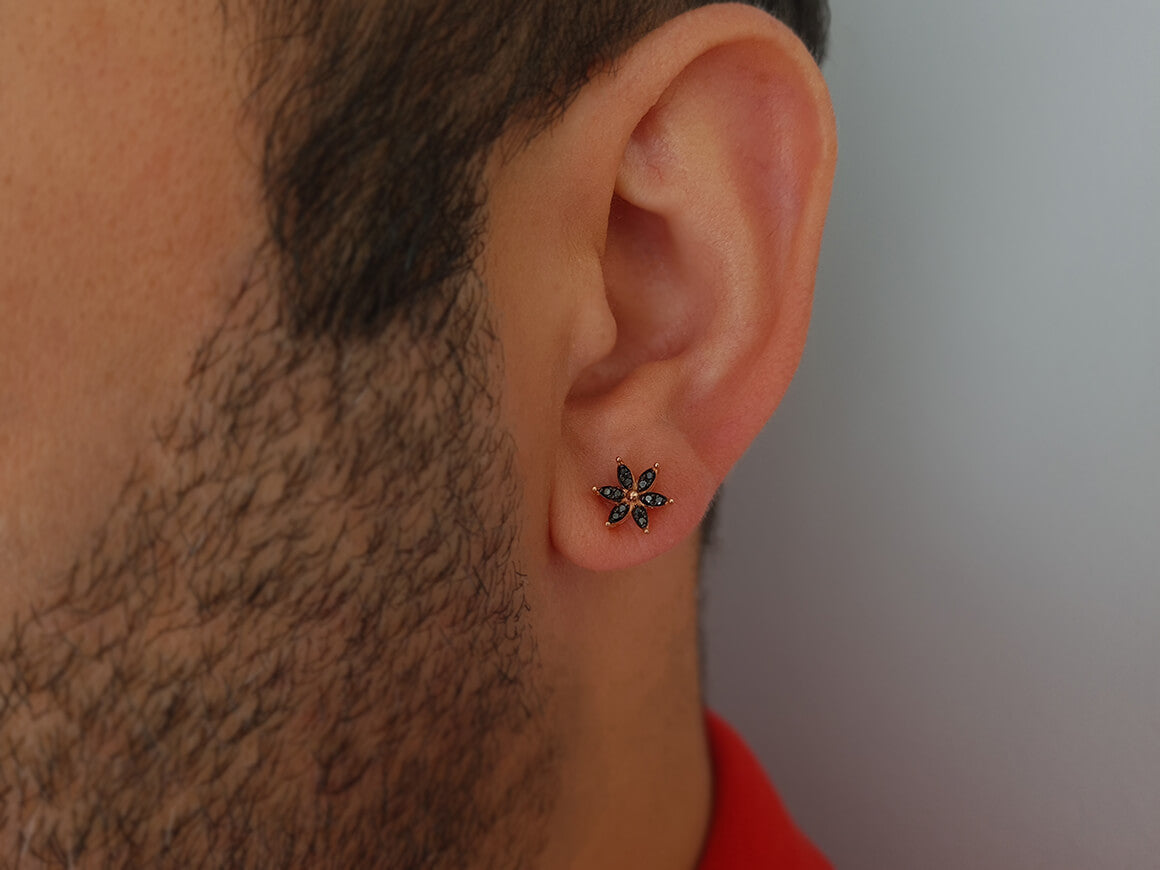 Black Diamond Crocus Flower Men's Stud Earrings