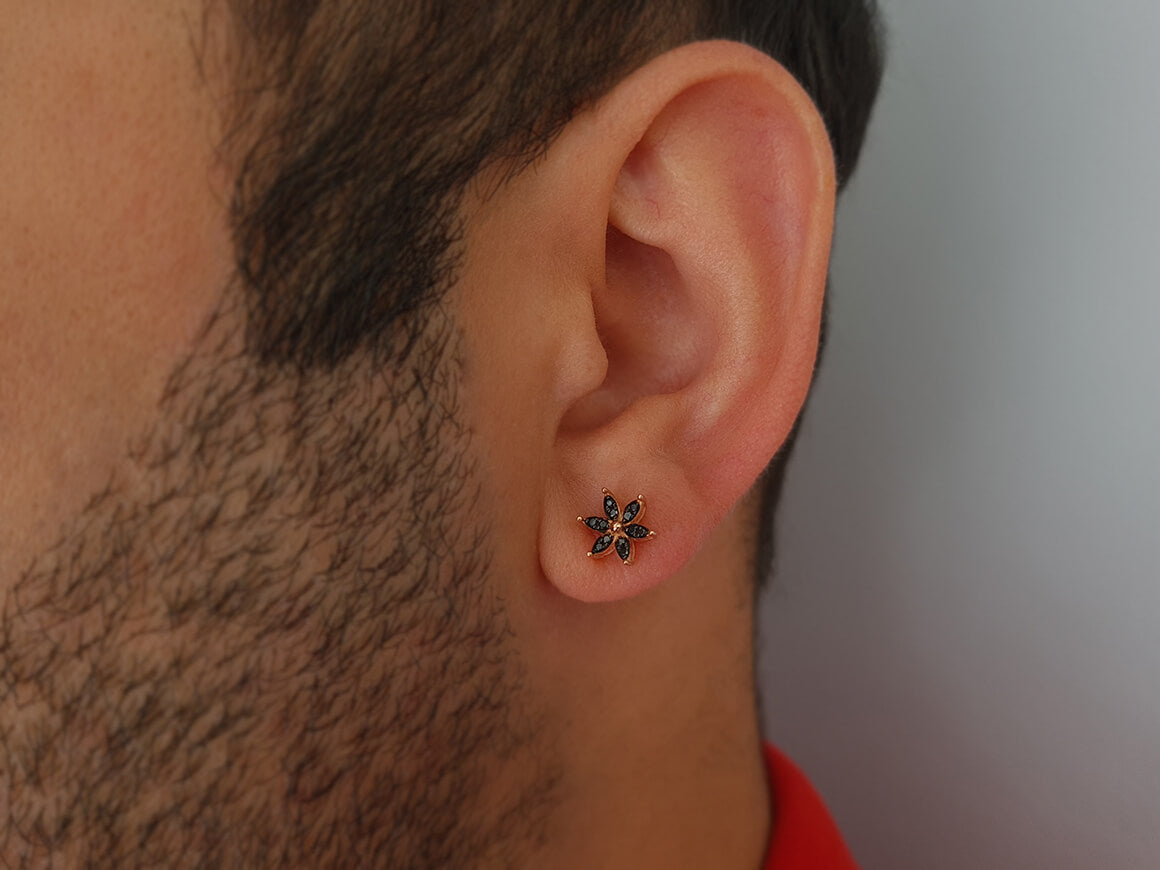 Black Diamond Crocus Flower Men's Stud Earrings