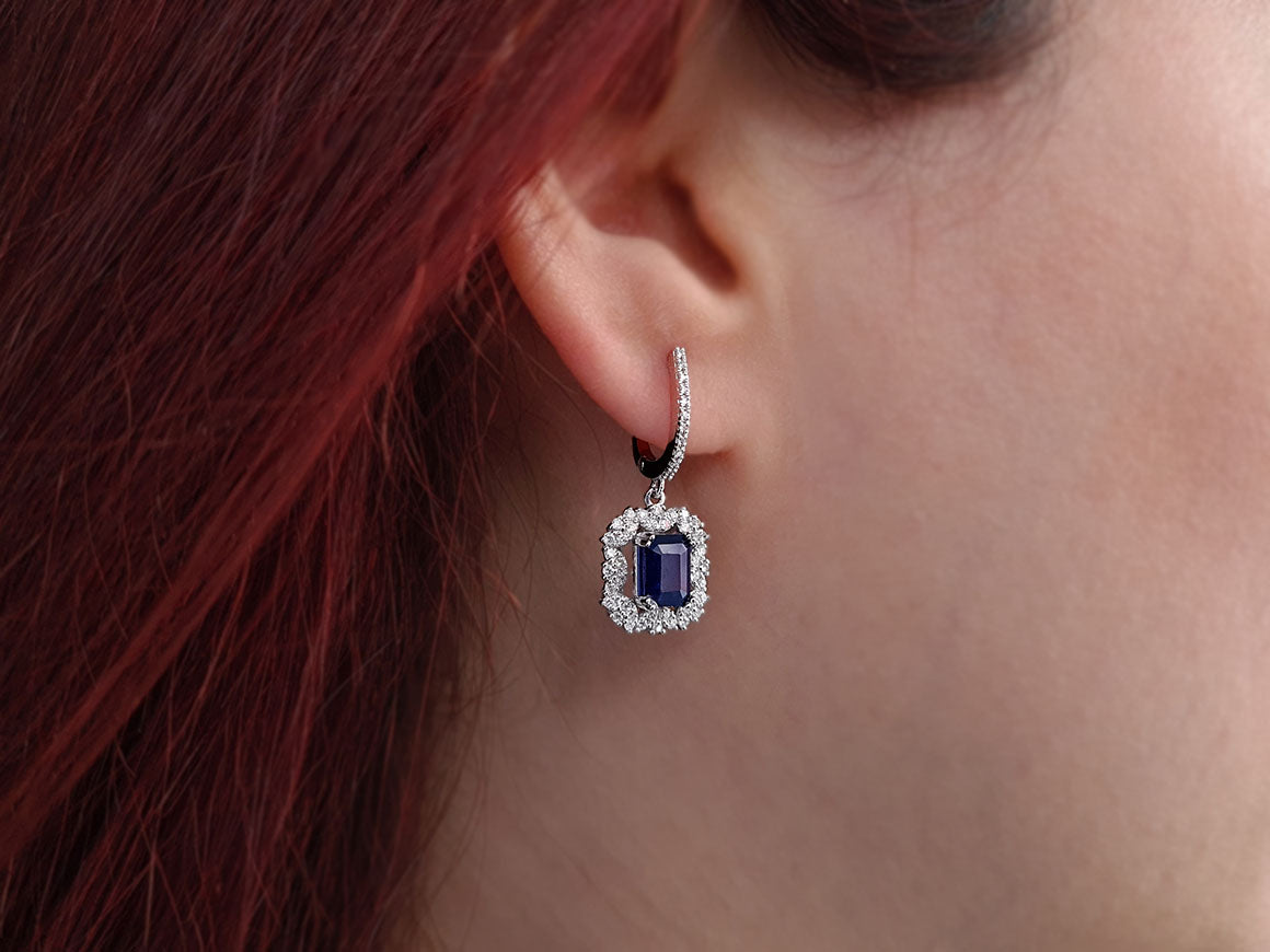 Diamond and octagon sapphire earrings