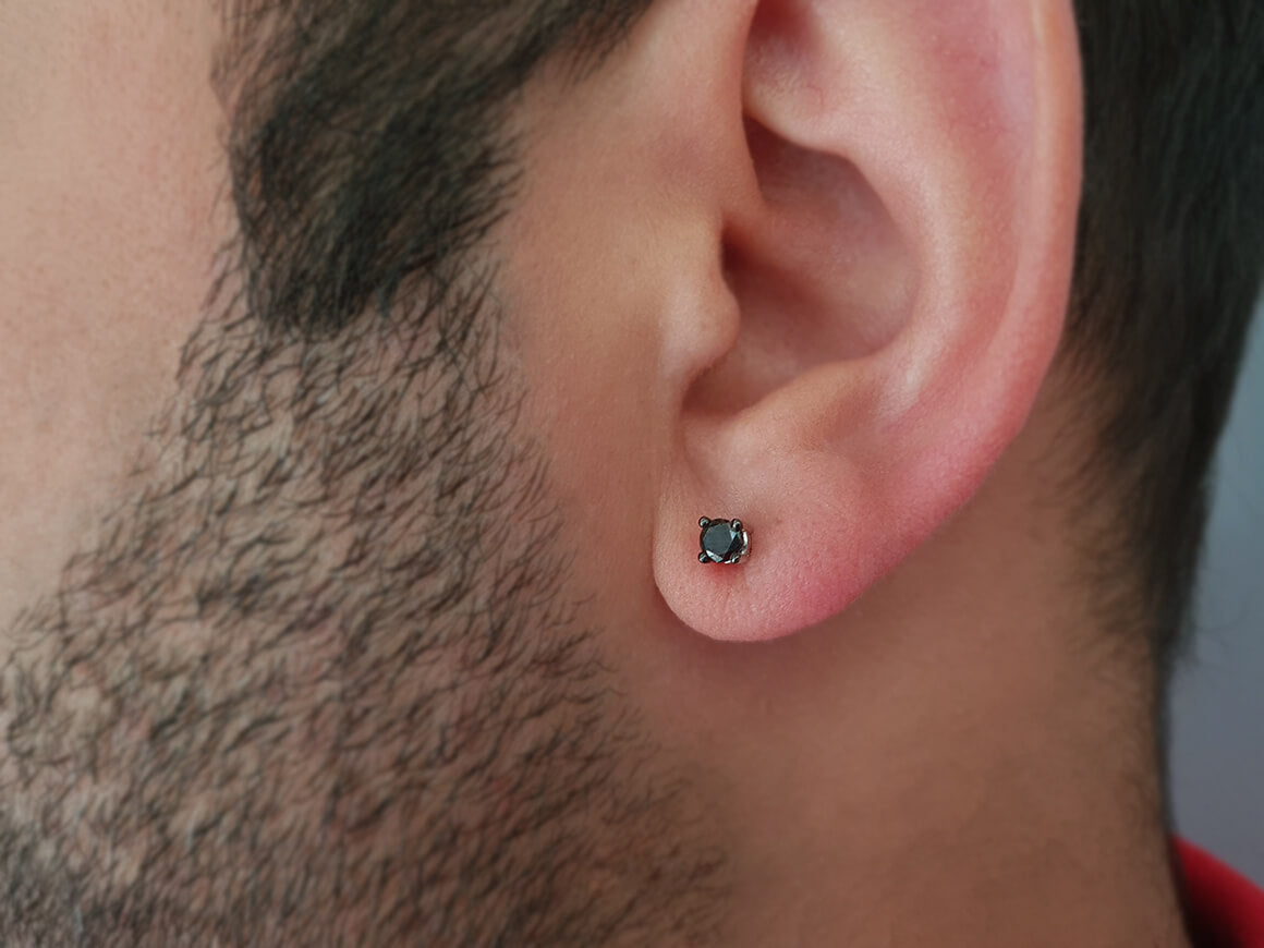 0.20 Carat Black Diamond Solitaire Men's Stud Earrings